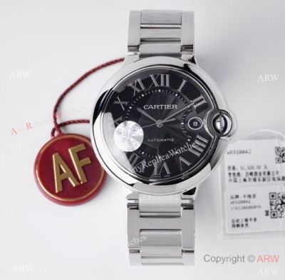 AF Factory 1:1 Clone Cartier Ballon Bleu Swiss 2824 Black Steel 42mm Watch